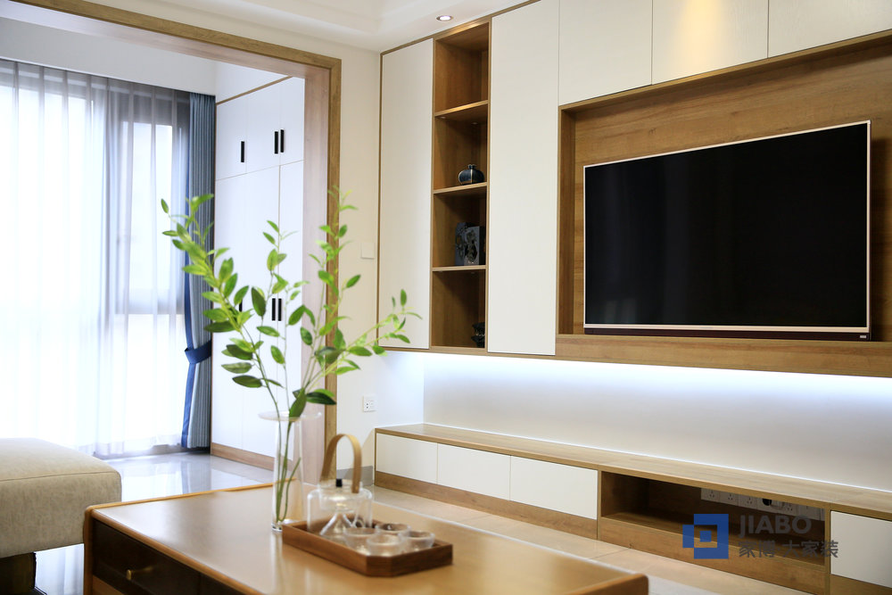 經(jīng)世龍城四室兩廳日式禪意風格裝修效果圖 2電視背景墻.jpg