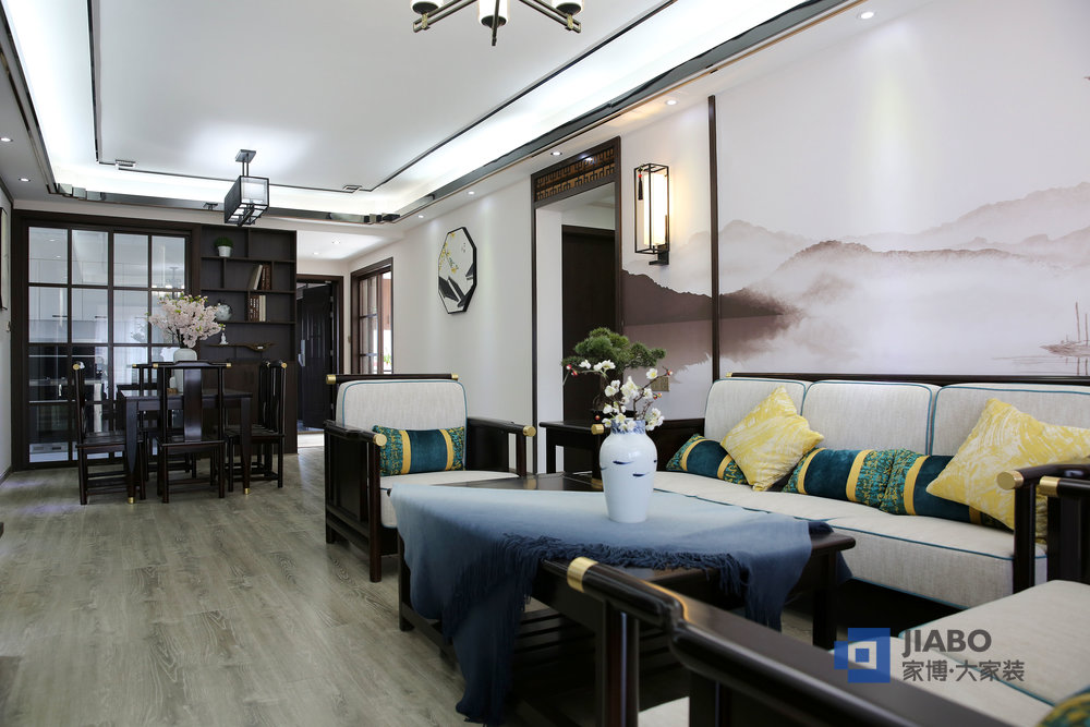 藍溪谷四室兩廳新中式風格裝修案例 客餐廳.jpg