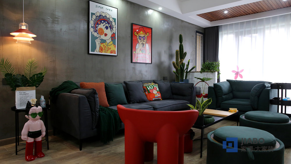 逸都花園128平現(xiàn)代混搭風(fēng)格裝修案例 客廳.jpg