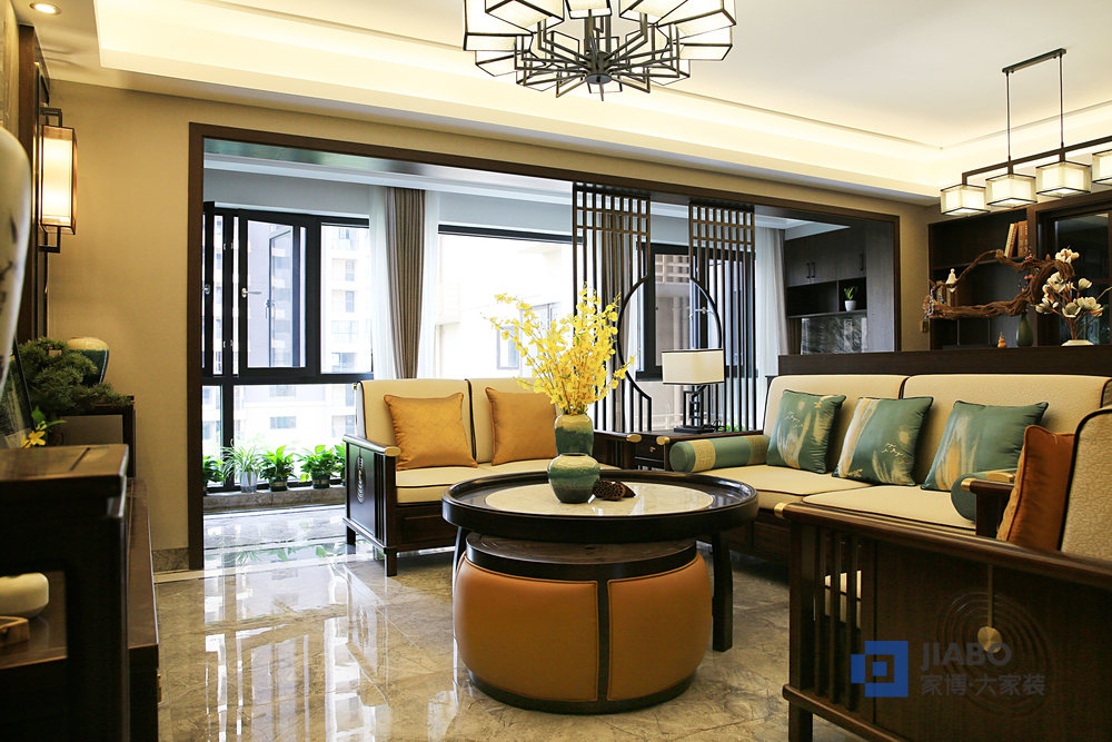 株洲藍(lán)溪谷110㎡三室兩廳裝修樣板間 客廳.jpg